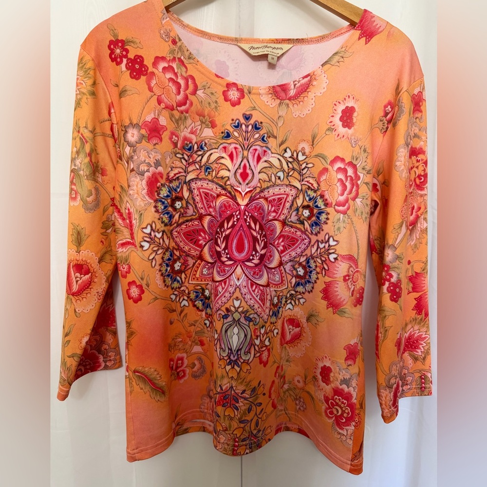 Norm Thompson 3/4 sleeve colorful t-shirt - Size Medium